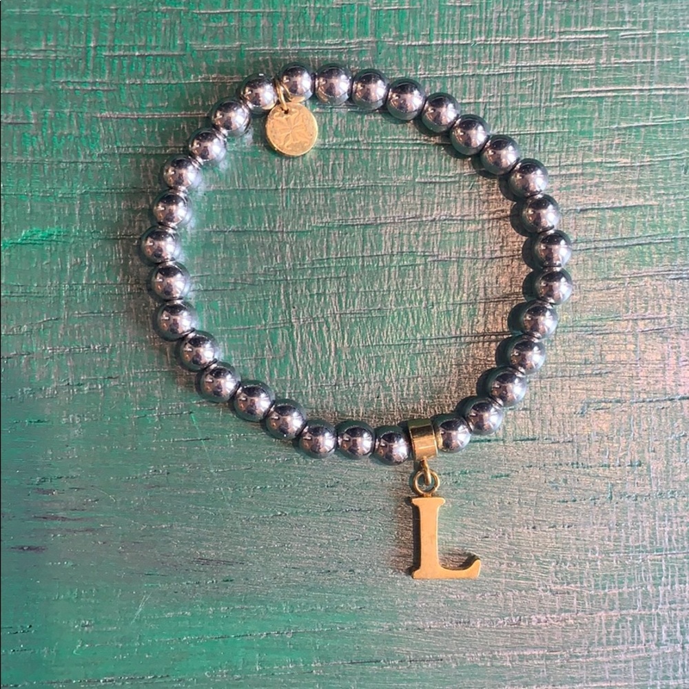 Rustic cuff bracelet w/ “L” charm